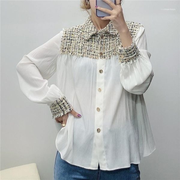 women's blouses & shirts stylish patchwork tweed women fashion lapel collar long sleeve female blusas streetwear ladies shirt1, White
women's blouses & shirts stylish patchwork tweed women fashion lapel collar long sleeve female blusas streetwear ladies shirt1, White