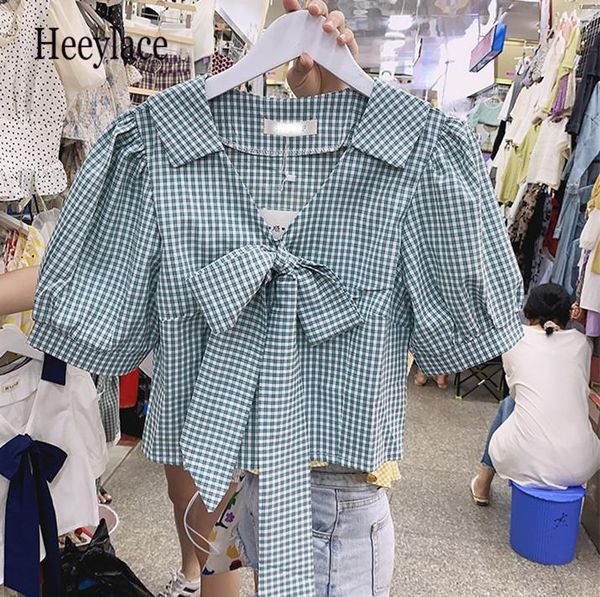 women's blouses & shirts plaid women summer bow short fashion 2021 blusas mujer sweet korean puff sleeve, White
women's blouses & shirts plaid women summer bow short fashion 2021 blusas mujer sweet korean puff sleeve, White