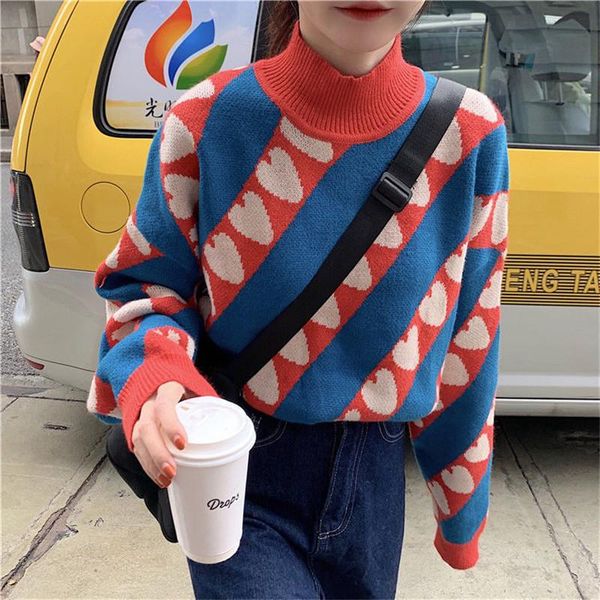 women's sweaters sweater japanese kawaii ulzzang retro contrast stripe love half high collar knitted pullover lovely, White;black
women's sweaters sweater japanese kawaii ulzzang retro contrast stripe love half high collar knitted pullover lovely, White;black
