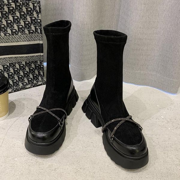 boots fashion crystal strap women winter mid calf elastic slip on platform woman thick sole faux suede, Black
boots fashion crystal strap women winter mid calf elastic slip on platform woman thick sole faux suede, Black
