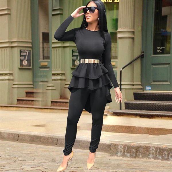 women's two piece pants fashion irregular ruffles long t-shirt + pencil women set 2021 autumn solid black nightclub casual 2-pieces, White
women's two piece pants fashion irregular ruffles long t-shirt + pencil women set 2021 autumn solid black nightclub casual 2-pieces, White