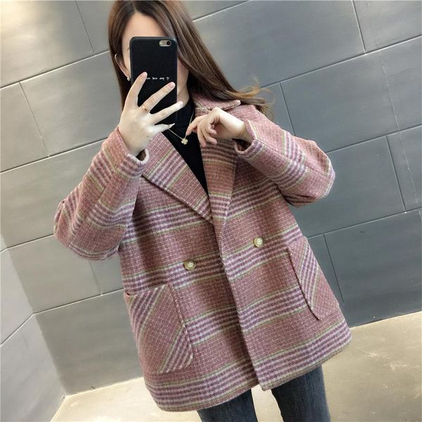 women's wool & blends fashion winter autumn women coat short plaid korean clothing pink outwear coats and jackets manteau long femme wp, Black
women's wool & blends fashion winter autumn women coat short plaid korean clothing pink outwear coats and jackets manteau long femme wp, Black