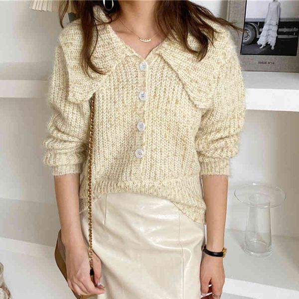 ol elegant solid lapel knitted sweater female autumn winter fashion button warm pullovers women sweaters 210421, White;black
ol elegant solid lapel knitted sweater female autumn winter fashion button warm pullovers women sweaters 210421, White;black