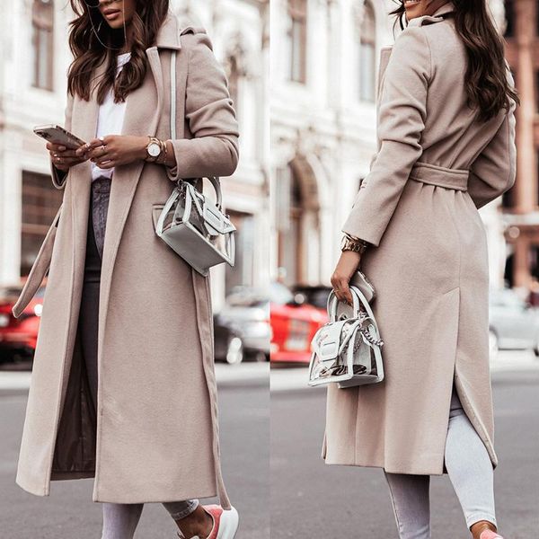 women's wool & blends autumn winter simple lace-up solid long cardigan coats elegant lapel jacket sleeved women outerwear, Black
women's wool & blends autumn winter simple lace-up solid long cardigan coats elegant lapel jacket sleeved women outerwear, Black