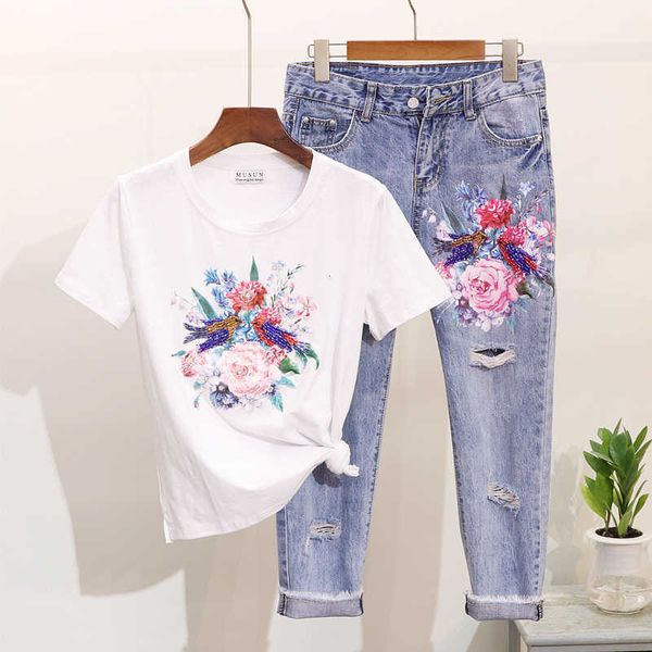women's two piece pants -camisetas con estampado de flores + pantalones vaqueros para mujer, conjuntos ropa informal, longitu 3m48, White
women's two piece pants -camisetas con estampado de flores + pantalones vaqueros para mujer, conjuntos ropa informal, longitu 3m48, White