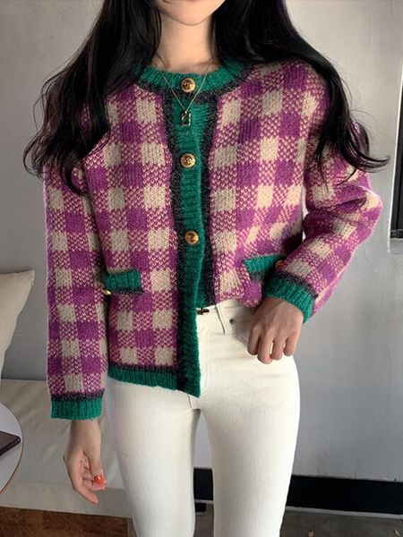 women's knits & tees korean women's knitted sweater, vintage plaid fashion coat, 2021 clothing, White
women's knits & tees korean women's knitted sweater, vintage plaid fashion coat, 2021 clothing, White