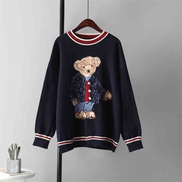 printed cartoon bear sweater female cute fashion warm knitted lazy outside wear for fall winter 210416, White;black
printed cartoon bear sweater female cute fashion warm knitted lazy outside wear for fall winter 210416, White;black