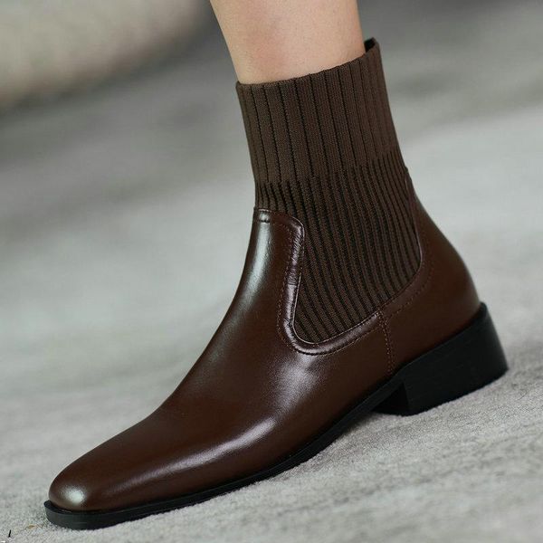 boots 2021 retro women ankle autumn winter genuine leather knitting sock thick med heels dress party shoes woman, Black
boots 2021 retro women ankle autumn winter genuine leather knitting sock thick med heels dress party shoes woman, Black