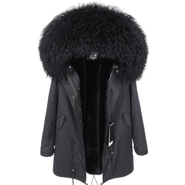 women's fur & faux winter wool jacket coat fashionable hooded parkas warm quality female natural parka, Black
women's fur & faux winter wool jacket coat fashionable hooded parkas warm quality female natural parka, Black