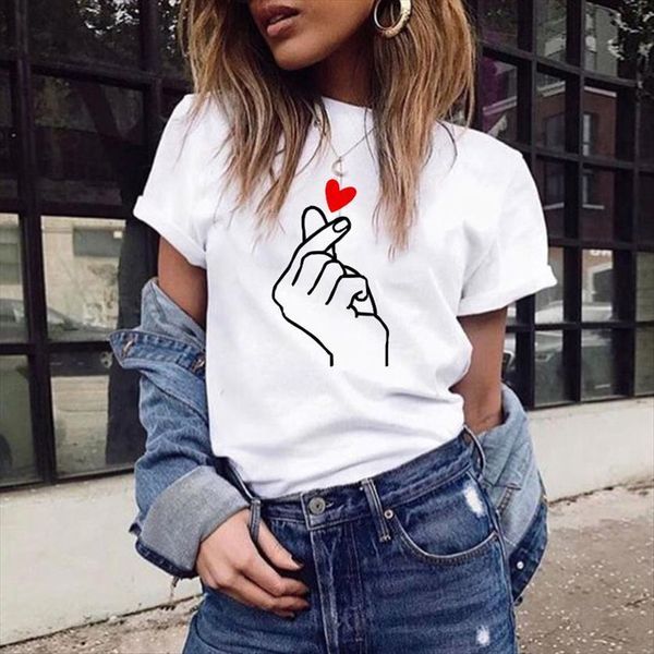 printing heart print women t shirt casual short sleeve hipster spring summer harajuku tee, White