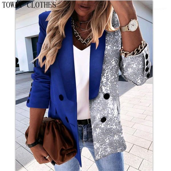 women autumn spring sequins long sleeve double breasted blazer coat women's suits & blazers, White;black
women autumn spring sequins long sleeve double breasted blazer coat women's suits & blazers, White;black