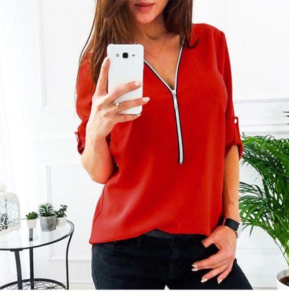 women's blouses & shirts casual tee shirt female clothes plus sizes zipper short sleeve v neck solid fj0d, White
women's blouses & shirts casual tee shirt female clothes plus sizes zipper short sleeve v neck solid fj0d, White