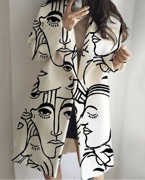 women's wool & blends autumn winter graffiti woolen coat fashion long coats turn down collar tweed jacket keep warm women, Black
women's wool & blends autumn winter graffiti woolen coat fashion long coats turn down collar tweed jacket keep warm women, Black
