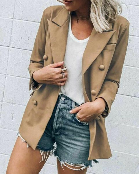 women slim solid one button business blazer suit jacket coat outwear women's suits & blazers, White;black
women slim solid one button business blazer suit jacket coat outwear women's suits & blazers, White;black
