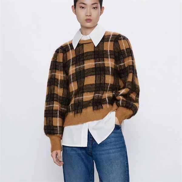 autumn winter women plaid pullover sweater thick warm fashion long sleeve loose vintage short o-neck lady outwear 210422, White;black
autumn winter women plaid pullover sweater thick warm fashion long sleeve loose vintage short o-neck lady outwear 210422, White;black