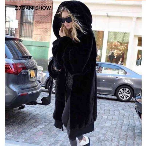 oversized winter warm hooded large size long solid color faux fur coat casual sleeve women jacket outwear 210429, Black
oversized winter warm hooded large size long solid color faux fur coat casual sleeve women jacket outwear 210429, Black