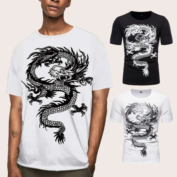summer 2021 men's round neck short sleeve t-shirt chinese dragon print european loose half shirt, White;black
summer 2021 men's round neck short sleeve t-shirt chinese dragon print european loose half shirt, White;black