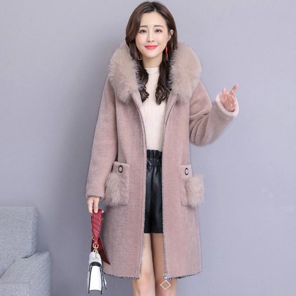 women's wool & blends women fur collar hooded ladies jackets coat velvet warm mid-length winter mink thicken oversized outerwear, Black
women's wool & blends women fur collar hooded ladies jackets coat velvet warm mid-length winter mink thicken oversized outerwear, Black