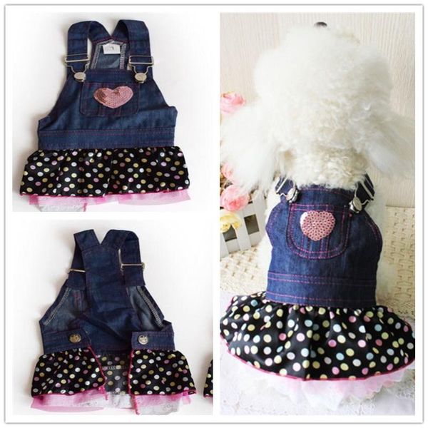 dog apparel f49 summer dot denim dress clothing sweet