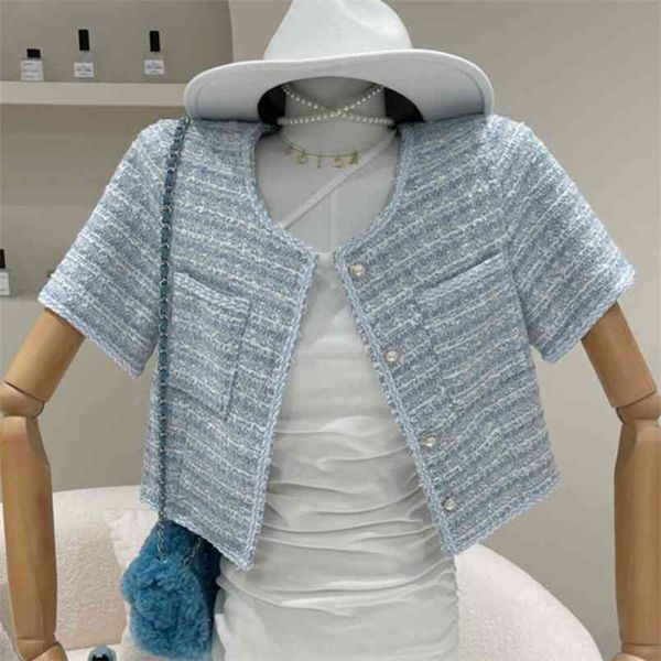 summer elegant tweed short jackt coat women korean chic pearl button sleeve vintage plaid outwear female crop 210514, Black;brown
summer elegant tweed short jackt coat women korean chic pearl button sleeve vintage plaid outwear female crop 210514, Black;brown