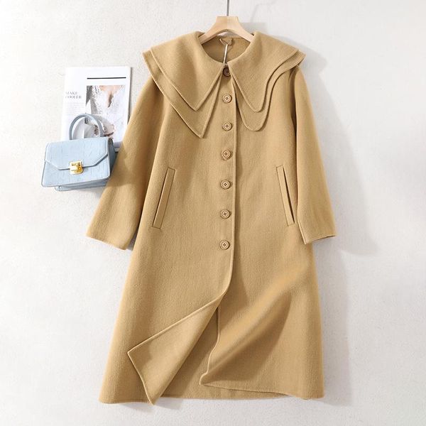 women's wool & blends woolen coat women products in autumn and winter pure lapel long sleeve single breasted placket medium length card, Black
women's wool & blends woolen coat women products in autumn and winter pure lapel long sleeve single breasted placket medium length card, Black