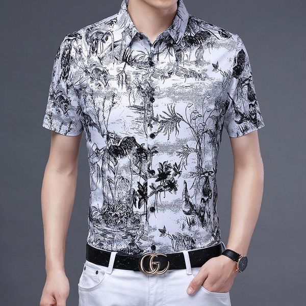 men clothing 2021 summer shirt men's short-sleeved printed mercerized cotton large size camisas para hombre casual shirts, White;black
men clothing 2021 summer shirt men's short-sleeved printed mercerized cotton large size camisas para hombre casual shirts, White;black