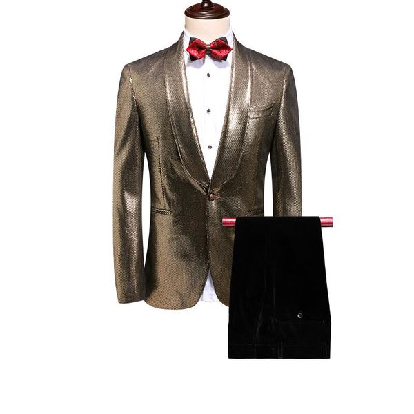 men suit sets gold navy blue slim fit wedding man casual fashion dress 2 piece stage performances men's suits & blazers, White;black
men suit sets gold navy blue slim fit wedding man casual fashion dress 2 piece stage performances men's suits & blazers, White;black