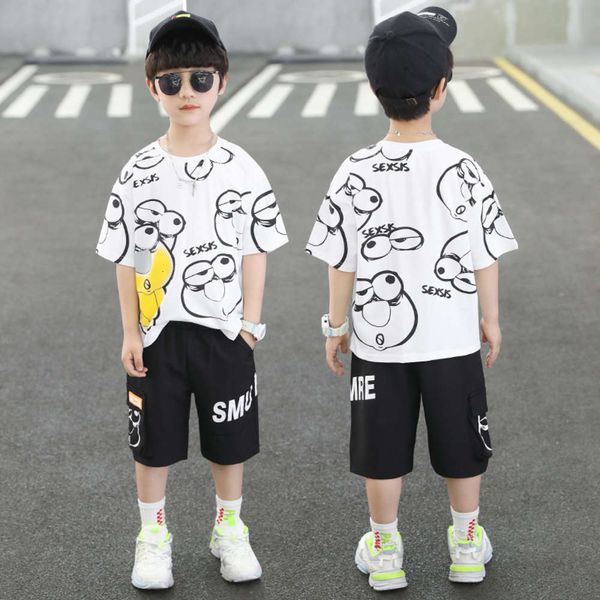 children's wear boys' short sleeve suit summer style foreign children's half t-shirt pants han banchao, White
children's wear boys' short sleeve suit summer style foreign children's half t-shirt pants han banchao, White