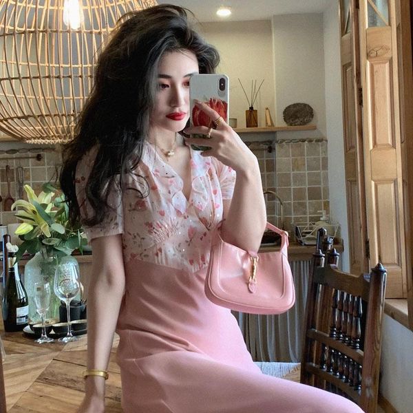 one piece dress korean short sleeve thin elegant dresss women casual floral printed midi female office lady 2021 summer party dresses, White;black
one piece dress korean short sleeve thin elegant dresss women casual floral printed midi female office lady 2021 summer party dresses, White;black