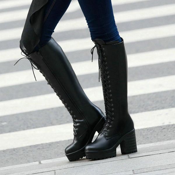 boots 2021 women knee high platform thick heel riding cross tied side zipper ladies plus size 34-43, Black
boots 2021 women knee high platform thick heel riding cross tied side zipper ladies plus size 34-43, Black