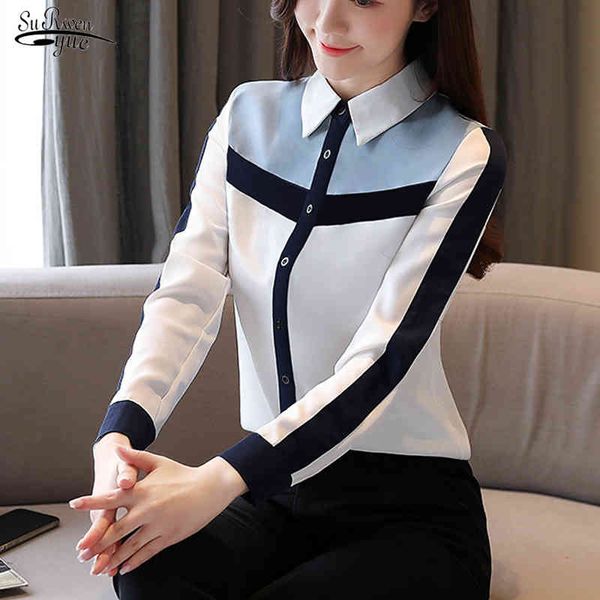 blusas mujer korean spring loose women shirts solid female long sleeve autumn blouse chiffon and blouses 8398 50 210508, White