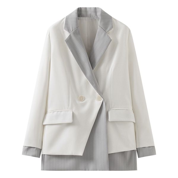 women stitching irregular suit striped blazer c3001 210514, White;black