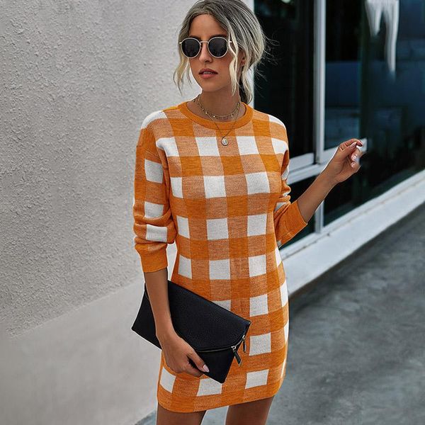 casual dresses plaid knitted women sweater mini dress round neck long sleeve skinny female 2021 autumn fashion ladies vestidos, Black;gray
casual dresses plaid knitted women sweater mini dress round neck long sleeve skinny female 2021 autumn fashion ladies vestidos, Black;gray