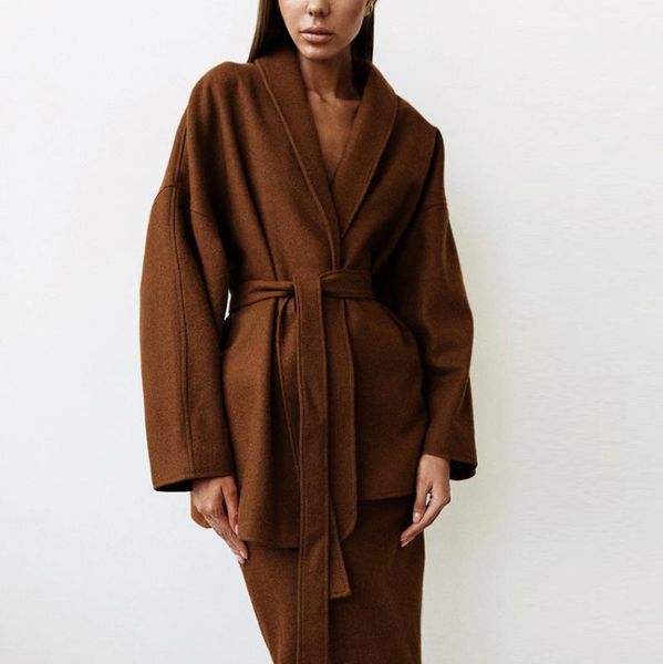 women's wool & blends pinkou women stylish woolen coat set bow tie belt long sleeve jacket with skirt autumn winter warm chic suit ca46, Black
women's wool & blends pinkou women stylish woolen coat set bow tie belt long sleeve jacket with skirt autumn winter warm chic suit ca46, Black