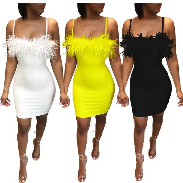 nightclub spaghetti strap woman dress feather solid bodycon fashion elegant slim hips casual dresses, Black;gray
nightclub spaghetti strap woman dress feather solid bodycon fashion elegant slim hips casual dresses, Black;gray