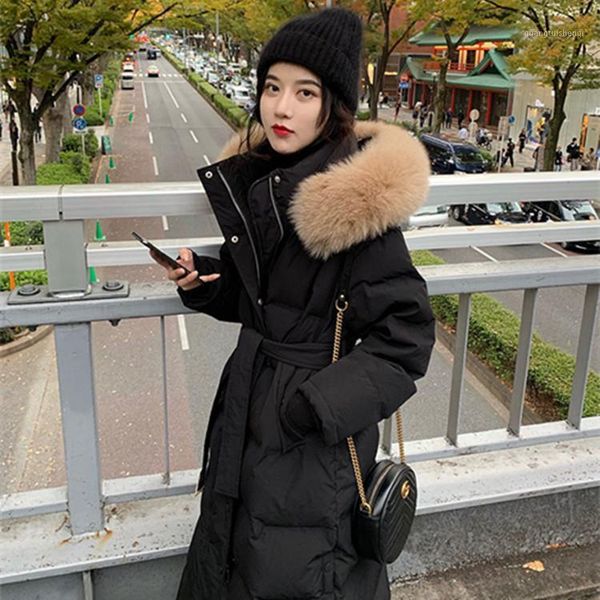 men's down & parkas the same type of korean medium and long style waistband over knee fashion hooded white duck real hairy collar, Black
men's down & parkas the same type of korean medium and long style waistband over knee fashion hooded white duck real hairy collar, Black