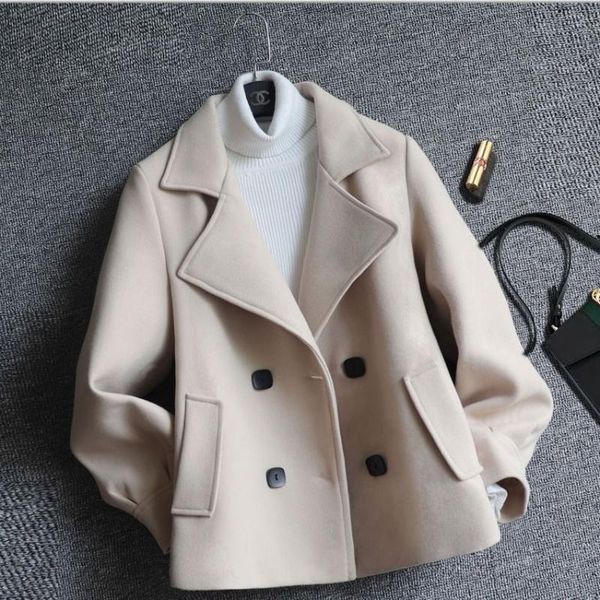women's wool & blends autumn and winter woolen coat women 2021 short slim fashion double-breasted suit collar temperament plus size tre, Black
women's wool & blends autumn and winter woolen coat women 2021 short slim fashion double-breasted suit collar temperament plus size tre, Black