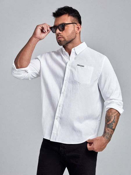 extended sizes men letter embroidery detail shirt k34l#, White;black
extended sizes men letter embroidery detail shirt k34l#, White;black