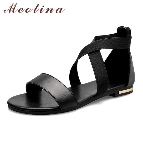 meotina women sandals summer shoes natural genuine leather flat cross-tied zipper casual female large size 33-46, Black
meotina women sandals summer shoes natural genuine leather flat cross-tied zipper casual female large size 33-46, Black