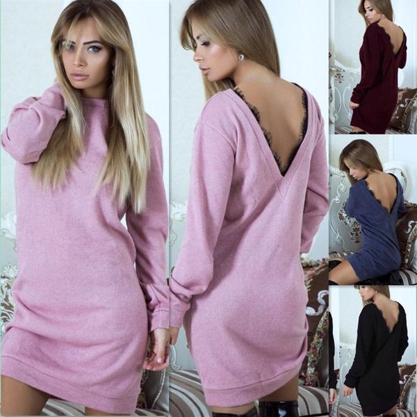 casual dresses women long sleeve sweater dress ladies backless v neck lace patchwork loose winter warm knitted mini solid vestidos, Black;gray
casual dresses women long sleeve sweater dress ladies backless v neck lace patchwork loose winter warm knitted mini solid vestidos, Black;gray