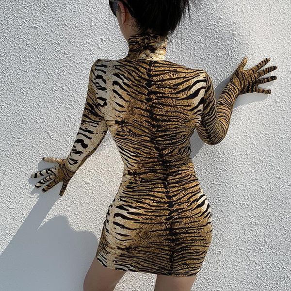 high collar leopard party dress women slim long sleeve club tiger pattern printed autumn beach vestidos casual dresses, Black;gray 
high collar leopard party dress women slim long sleeve club tiger pattern printed autumn beach vestidos casual dresses, Black;gray