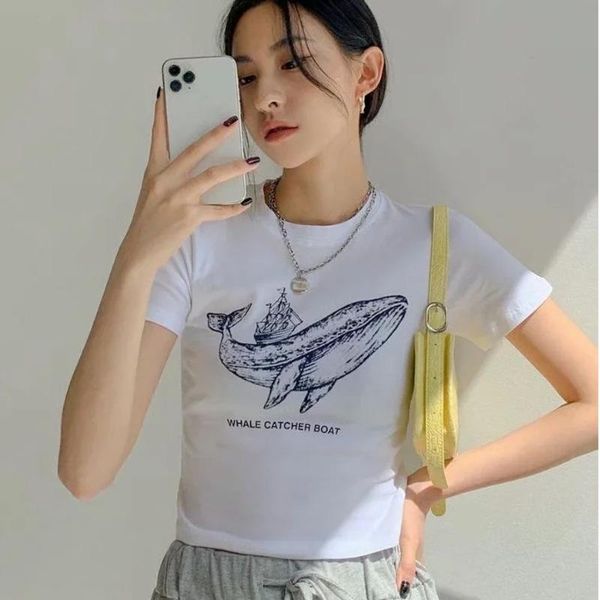 women whale and catcher boat print crop short sleeve t-shirt summer tees kroean hc2n women's, White
women whale and catcher boat print crop short sleeve t-shirt summer tees kroean hc2n women's, White