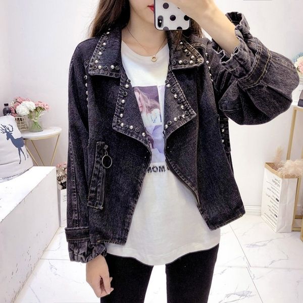 women's jackets korean-style female denim jacket loosens fitting casual jackets personality rivets punk blue zippers black jeans outer, Black;brown
women's jackets korean-style female denim jacket loosens fitting casual jackets personality rivets punk blue zippers black jeans outer, Black;brown