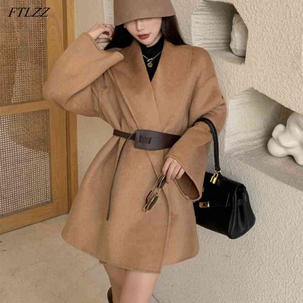 spring women vintage turn-down collar solid coat office lady loose long sleeve woolen with belt 210423, Black
spring women vintage turn-down collar solid coat office lady loose long sleeve woolen with belt 210423, Black