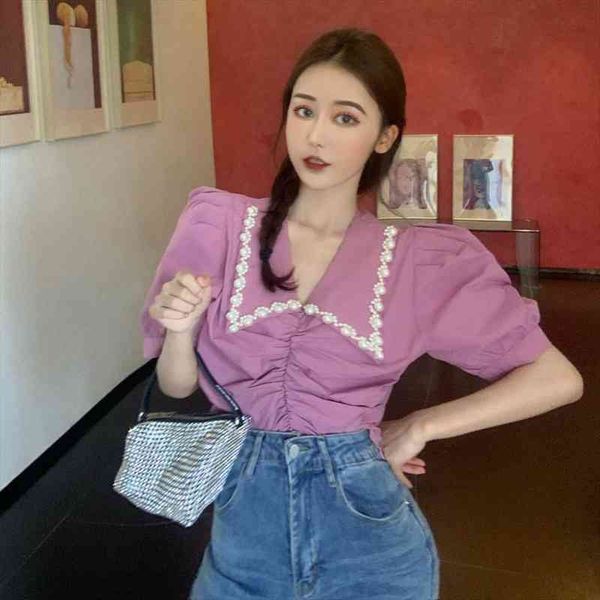 han edition pearl v-neck shirt film firm offers a brief paragraph hubble-bubble sleeve blouse, White
han edition pearl v-neck shirt film firm offers a brief paragraph hubble-bubble sleeve blouse, White