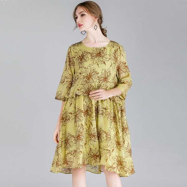 casual dresses spring lady plus size 2021women oversized flower print ruffles three quarter sleeve loose party dress female 4xl, Black;gray 
casual dresses spring lady plus size 2021women oversized flower print ruffles three quarter sleeve loose party dress female 4xl, Black;gray