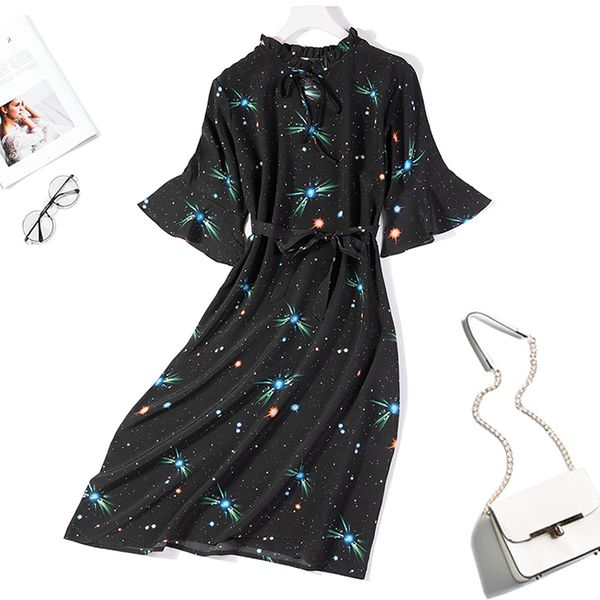 dress women's 100% pure silk bow tie neck half sleeve black starry sky long dress l xl jn393, Black;gray
dress women's 100% pure silk bow tie neck half sleeve black starry sky long dress l xl jn393, Black;gray