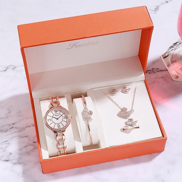 wristwatches 2021 simple watch bracelet five-piece casual ladies quartz gift box for a friend, Slivery;brown
wristwatches 2021 simple watch bracelet five-piece casual ladies quartz gift box for a friend, Slivery;brown