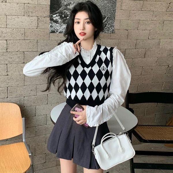 women's vests real s autumn and winter korean style black white rhombus young back
women's vests real s autumn and winter korean style black white rhombus young back
