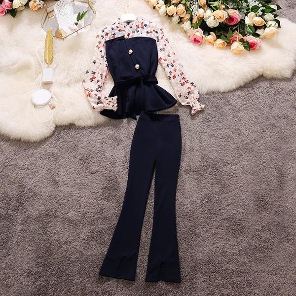 women's tracksuits 2021 autumn elegant floral prints lantern sleeve patchwork blouse and high waist slit pants ol sets, Gray
women's tracksuits 2021 autumn elegant floral prints lantern sleeve patchwork blouse and high waist slit pants ol sets, Gray